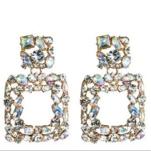Clear or Blue Crystal Square Glam Earrings